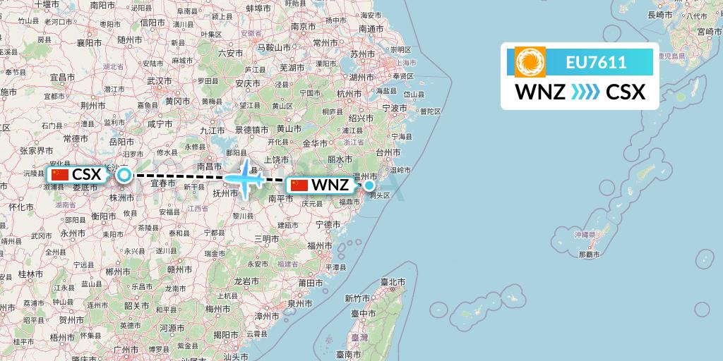 EU7611 Chengdu Airlines Flight Map: Wenzhou to Changsha