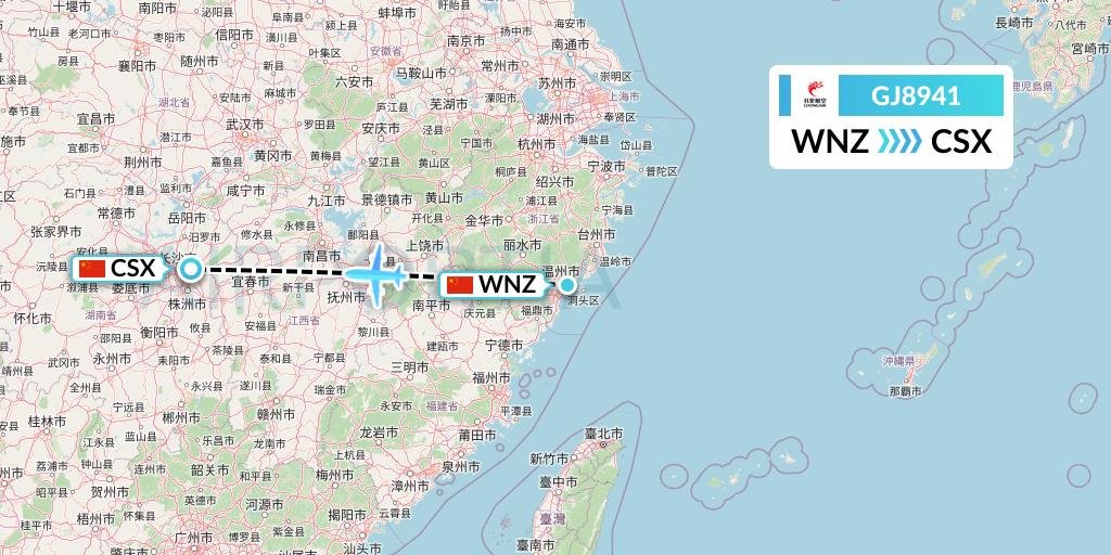 GJ8941 Loong Airlines Flight Map: Wenzhou to Changsha