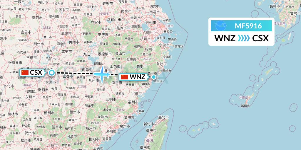 MF5916 Xiamen Airlines Flight Map: Wenzhou to Changsha