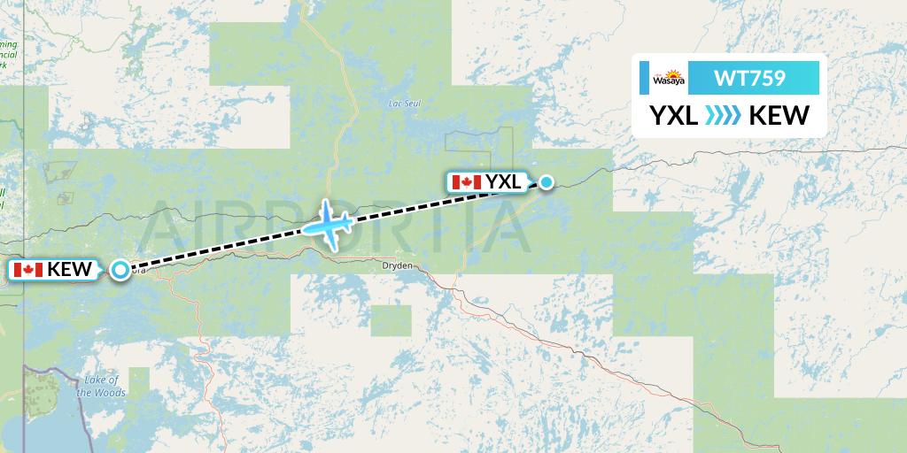 WT759 Swiftair Flight Map: Sioux Lookout to Keewaywin