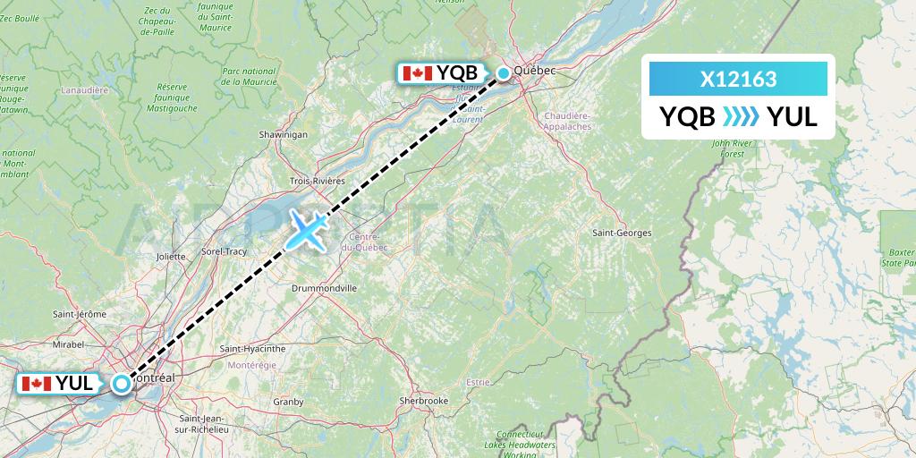 X12163 Nik Airways Flight Map: Quebec to Montreal
