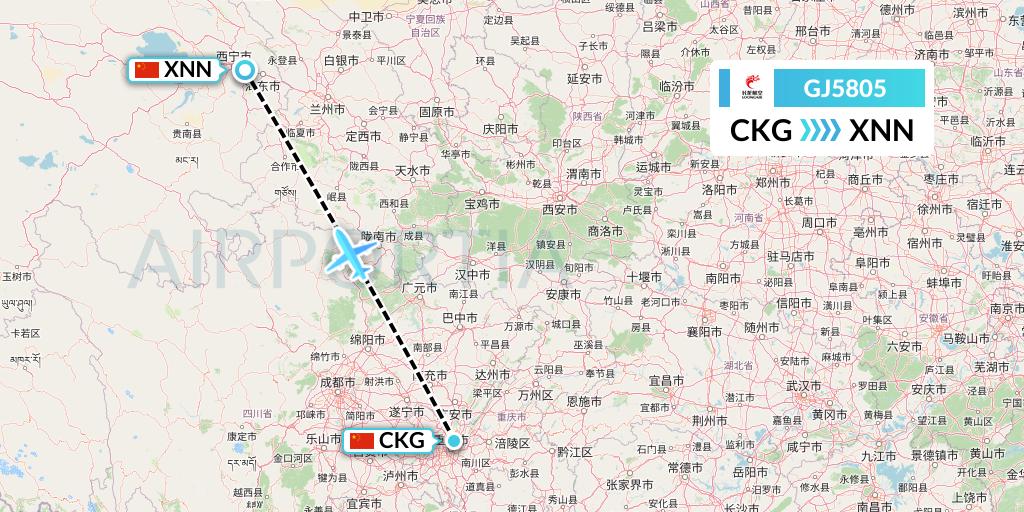 GJ5805 Loong Airlines Flight Map: Chongqing to Xining