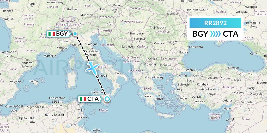 RR2892 Royal Air Force Flight Map: Milan to Catania