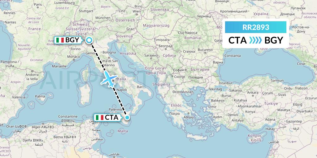 RR2893 Royal Air Force Flight Map: Catania to Milan