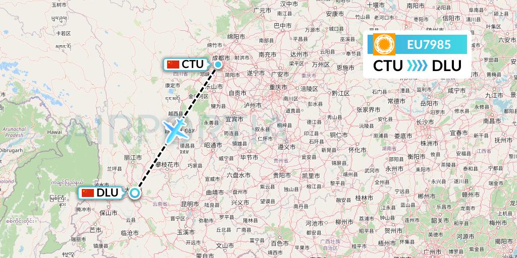 EU7985 Chengdu Airlines Flight Map: Chengdu to Dali