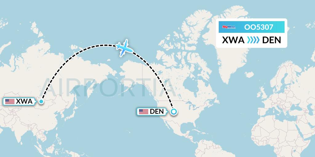 OO5307 SkyWest Airlines Flight Map: Williston to Denver