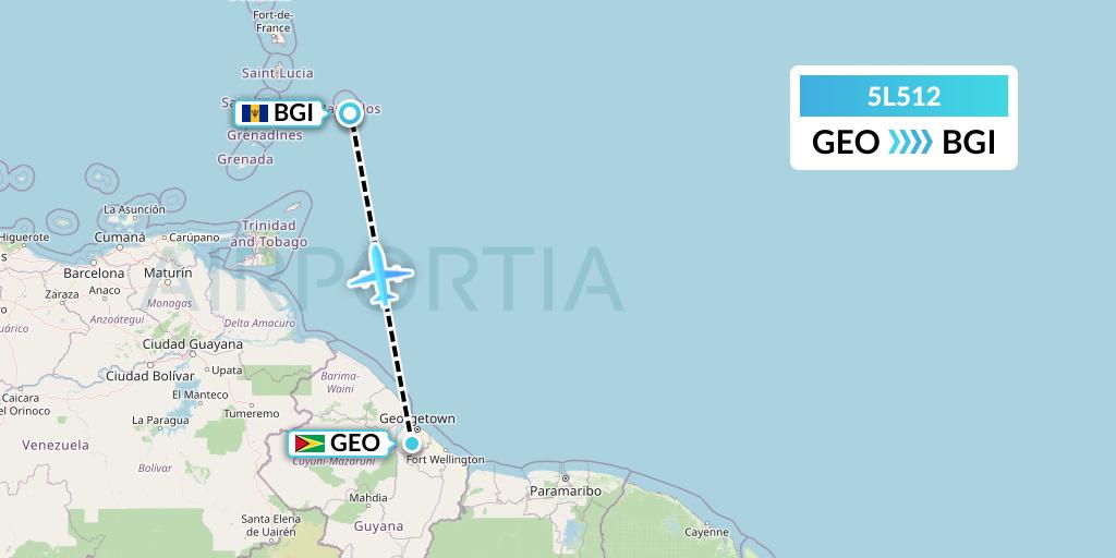 5L512 Fly Salone Airlines Limited Flight Map: Georgetown to Bridgetown