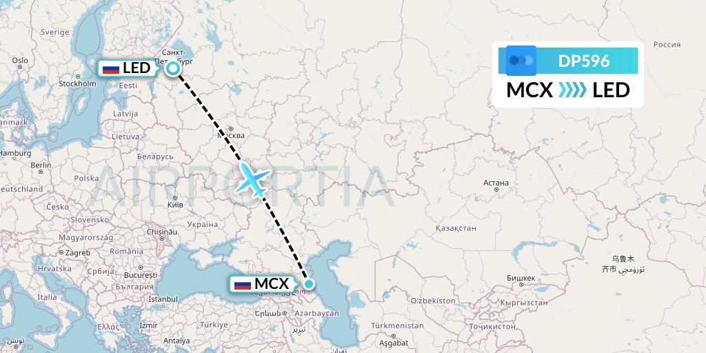 DP596 Pobeda Flight Map: Makhachkala to St. Petersburg