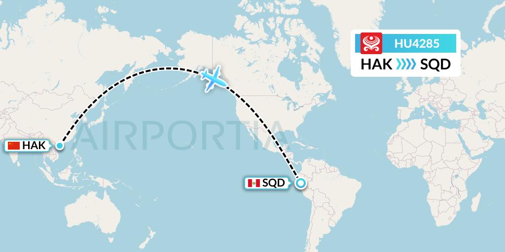 HU4285 Hainan Airlines Flight Map: Haikou to San Francisco de Yeso