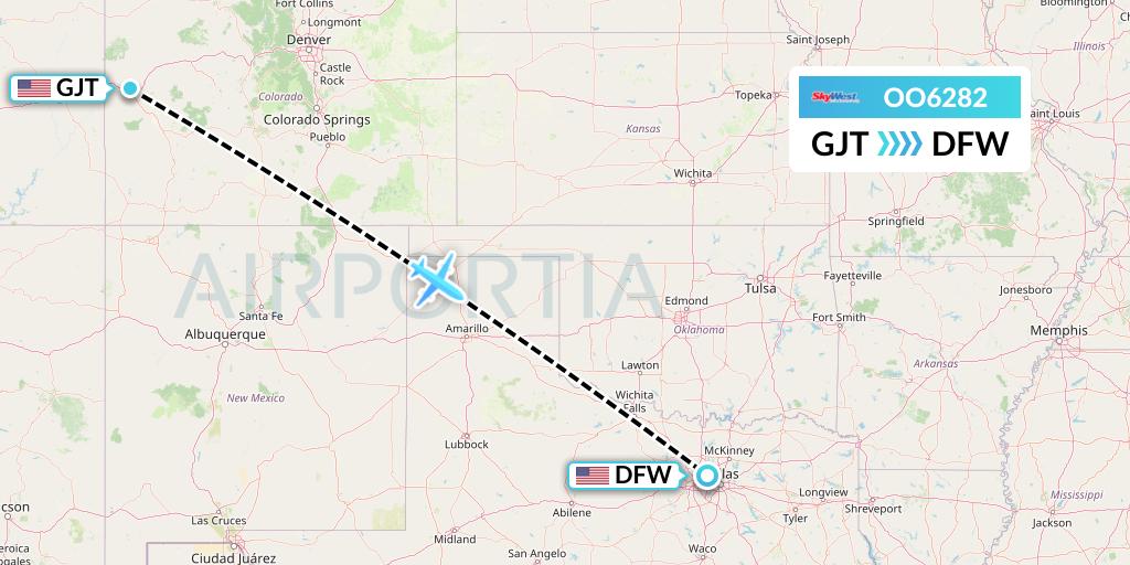 OO6282 SkyWest Airlines Flight Map: Grand Junction to Dallas