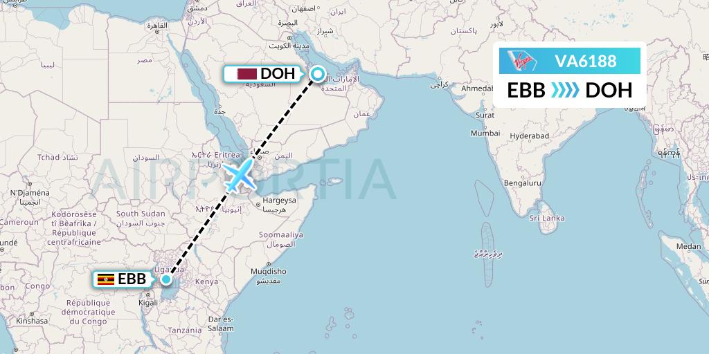 VA6188 Virgin Australia Flight Map: Entebbe to Doha