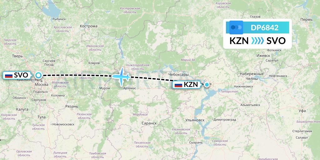 DP6842 Pobeda Flight Map: Kazan to Moscow