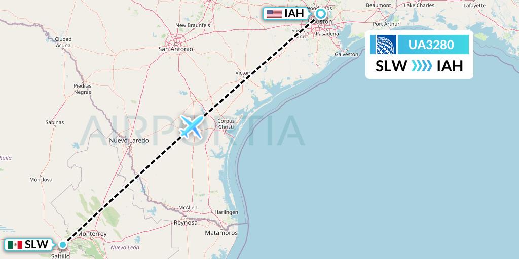UA3280 United Airlines Flight Map: Saltillo to Houston
