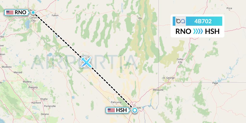 4B702 Boutique Air Flight Map: Reno to Las Vegas