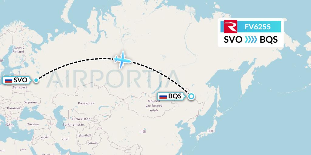 FV6255 Rossiya Flight Map: Moscow to Blagoveshchensk