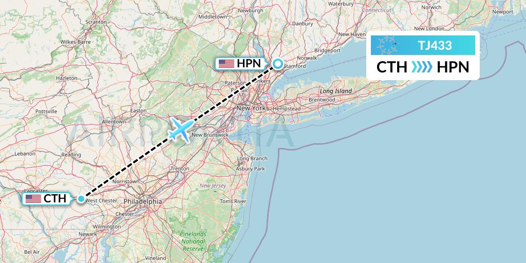TJ433 Tradewind Aviation Flight Map: Coatesville to White Plains