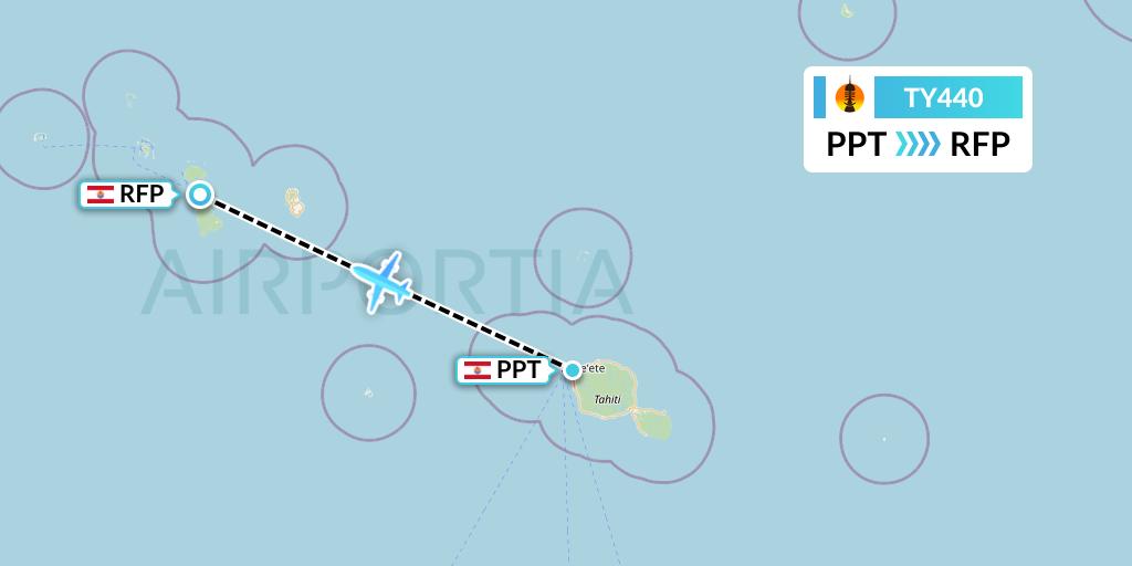 TY440 Air Caledonie Flight Map: Papeete to Raiatea