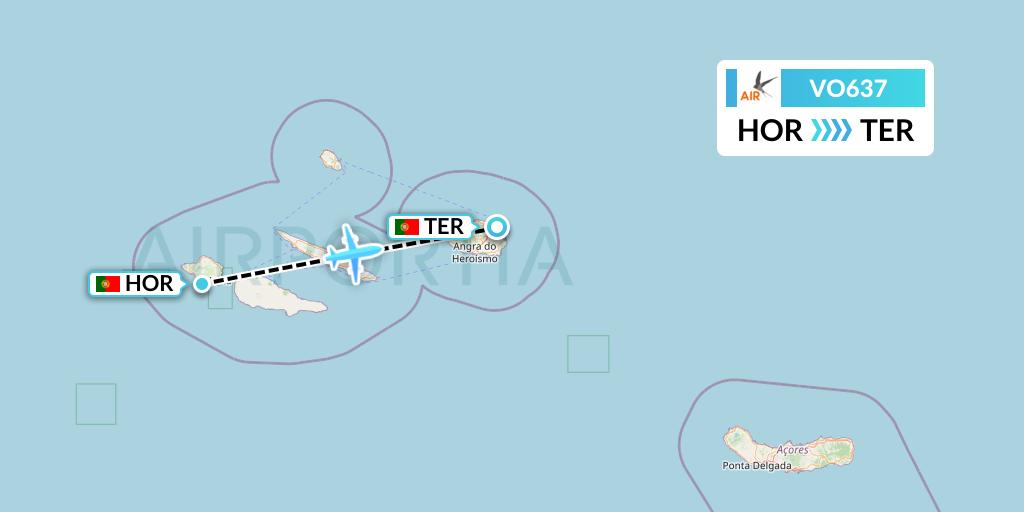 VO637 Voyage Air Flight Map: Horta to Lajes