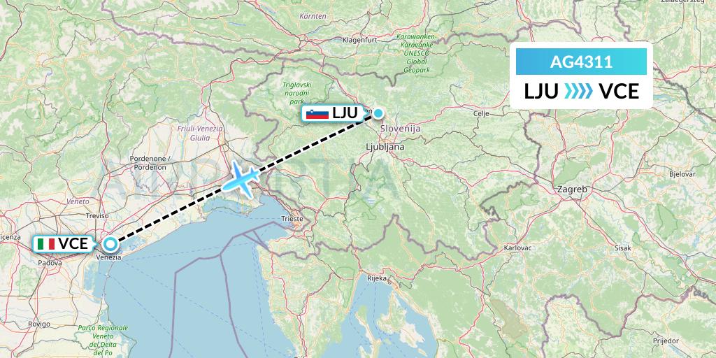 AG4311 Aruba Airlines Flight Map: Ljubljana to Venice