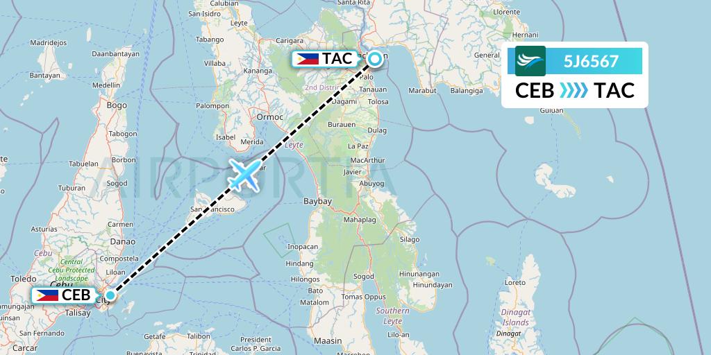 5J6567 CEBU Pacific Air Flight Map: Cebu to Tacloban