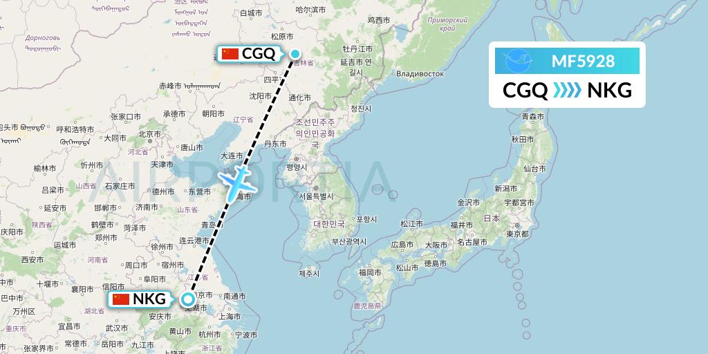 MF5928 Xiamen Airlines Flight Map: Changchun to Nanjing