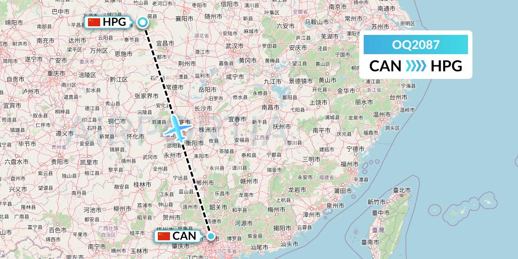 OQ2087 Chongqing Airlines Flight Map: Guangzhou to Shennongjia