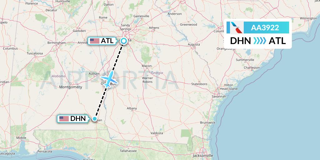 AA3922 American Airlines Flight Map: Dothan to Atlanta