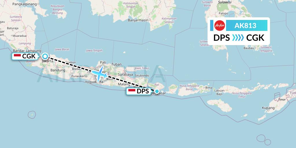 AK813 AirAsia Flight Map: Denpasar to Jakarta