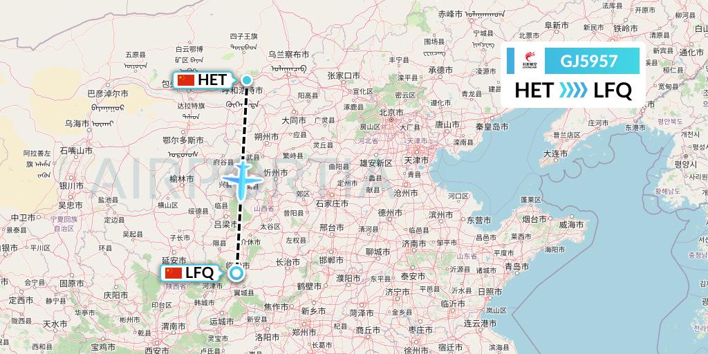GJ5957 Loong Airlines Flight Map: Hohhot to Yulin