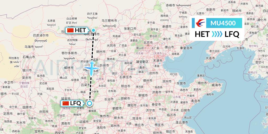 MU4500 China Eastern Airlines Flight Map: Hohhot to Yulin