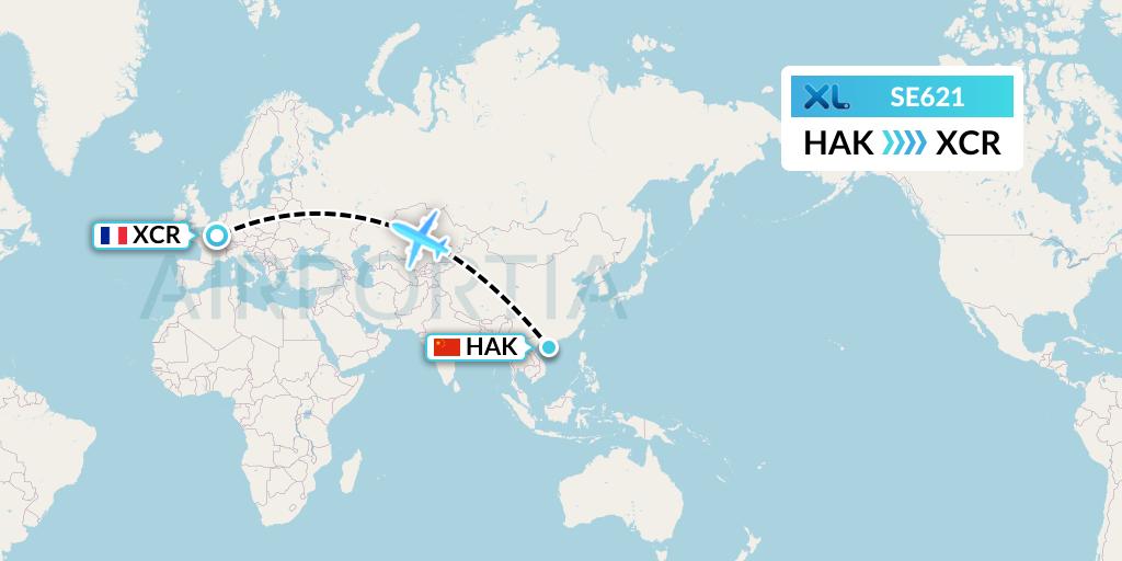 SE621 XL Airways France Flight Map: Haikou to Paris