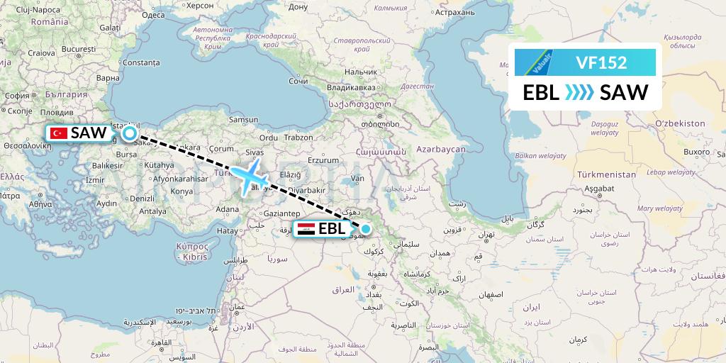 VF152 ValuAir Flight Map: Arbil to Istanbul