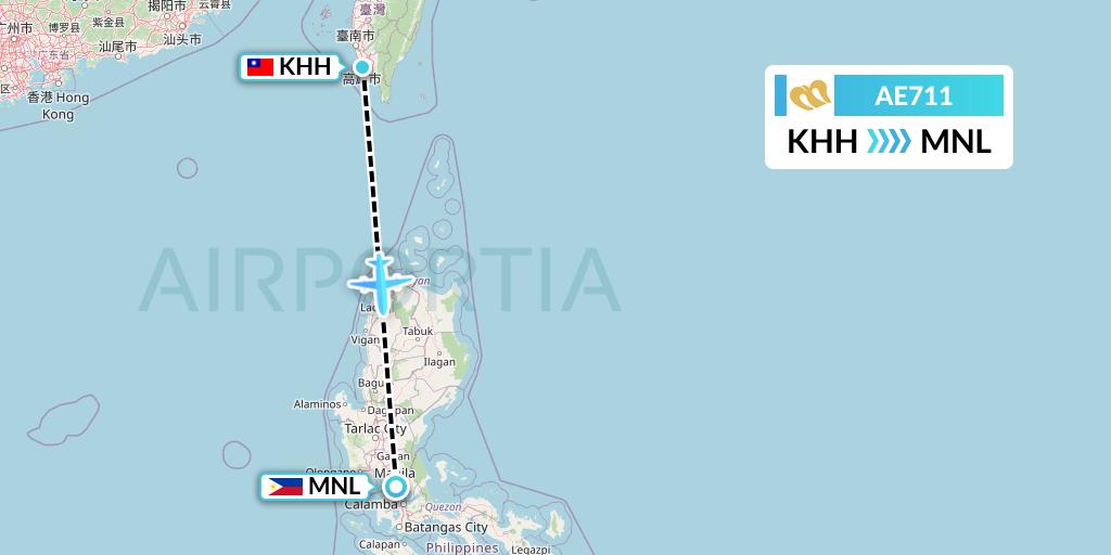 AE711 Mandarin Airlines Flight Map: Kaohsiung to Manila
