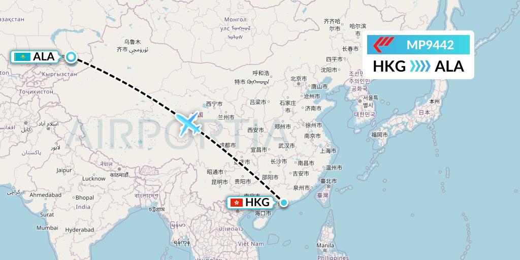 MP9442 Martinair Holland Flight Map: Hong Kong to Almaty