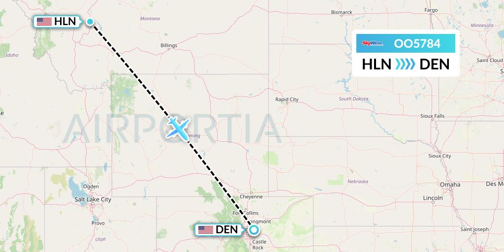 OO5784 SkyWest Airlines Flight Map: Helena to Denver