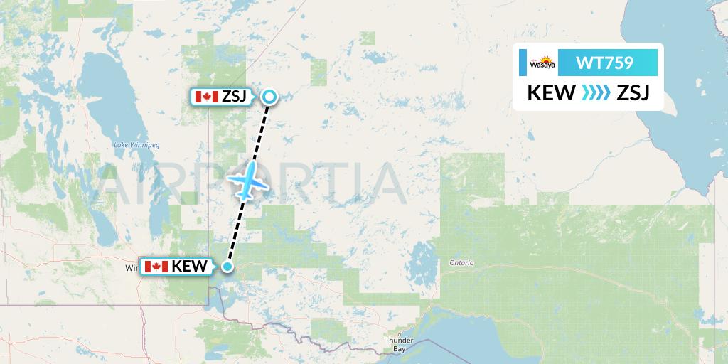WT759 Swiftair Flight Map: Keewaywin to Sandy Lake
