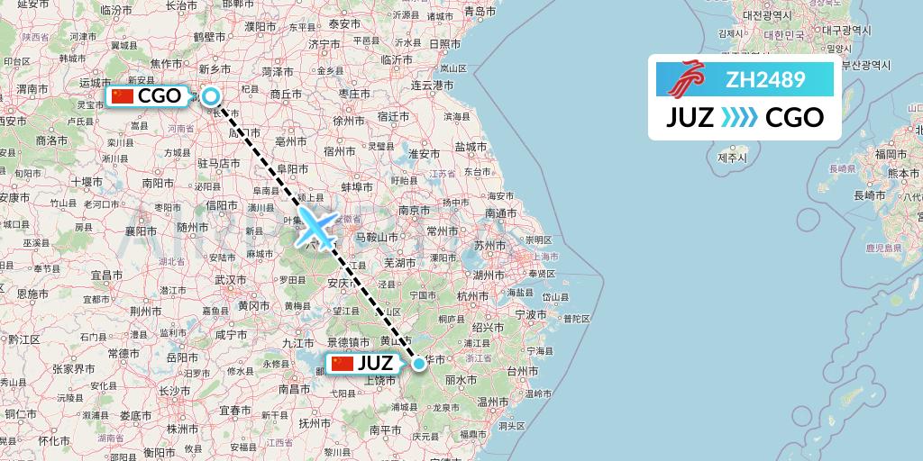 ZH2489 Shenzhen Airlines Flight Map: Quzhou to Zhengzhou