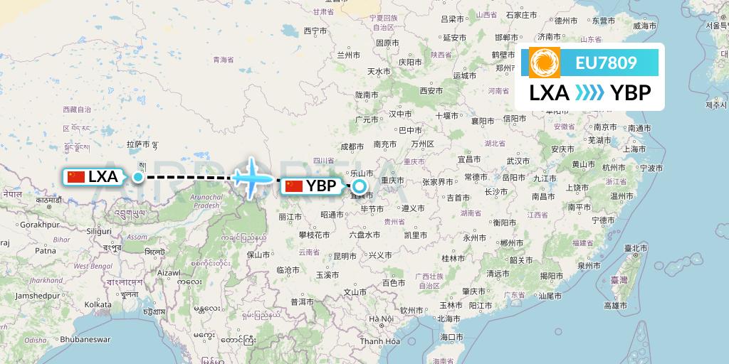 EU7809 Chengdu Airlines Flight Map: Lhasa to Yibin