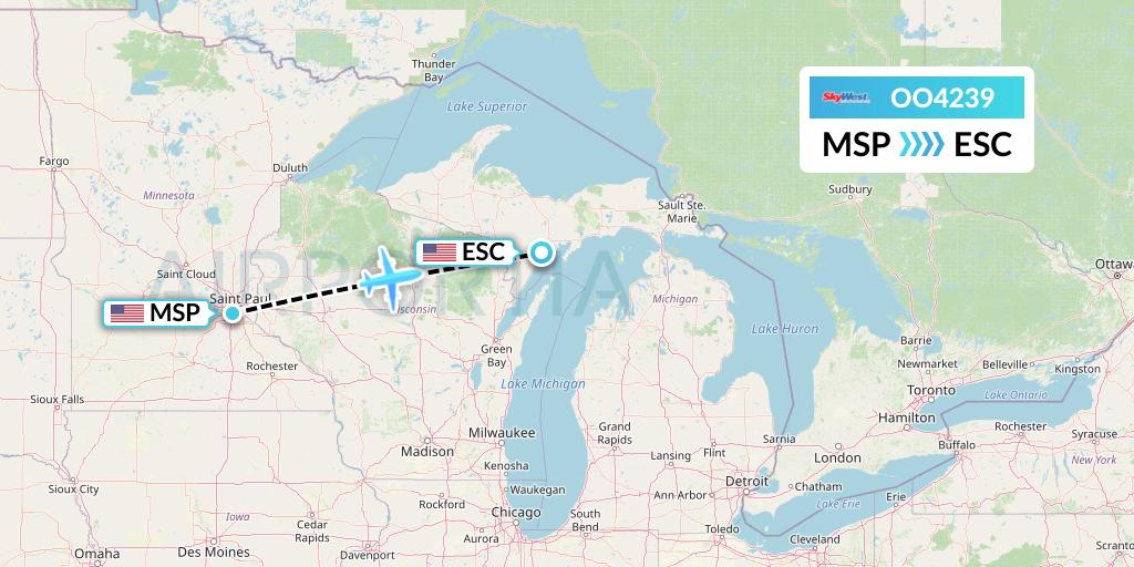 OO4239 SkyWest Airlines Flight Map: Minneapolis to Escanaba