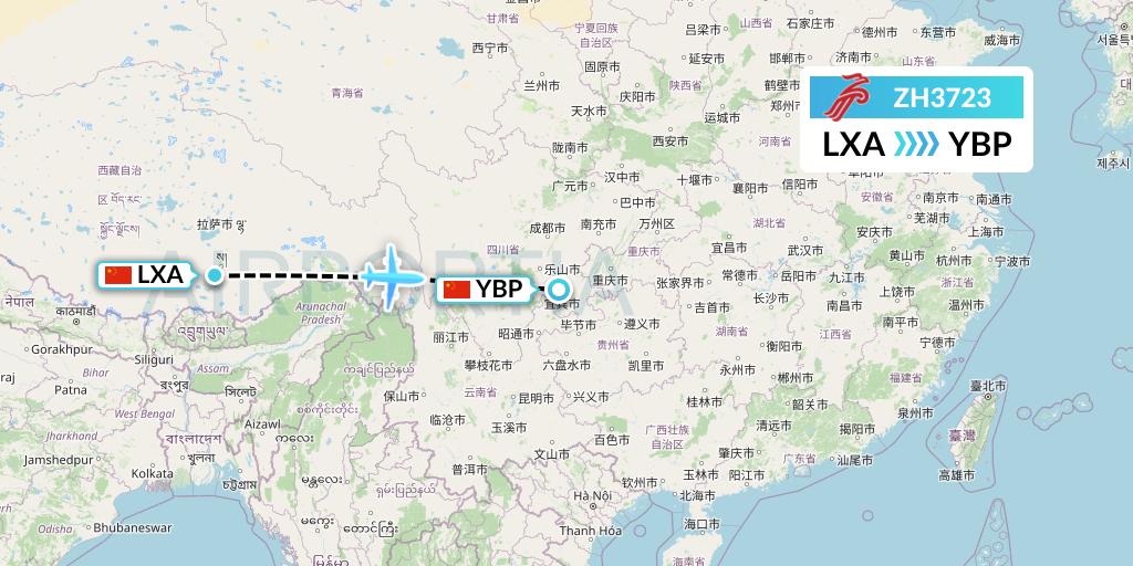 ZH3723 Shenzhen Airlines Flight Map: Lhasa to Yibin