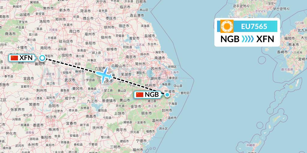 EU7565 Chengdu Airlines Flight Map: Ningbo to Xiangyang