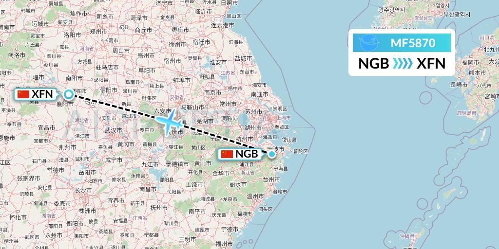 MF5870 Xiamen Airlines Flight Map: Ningbo to Xiangyang