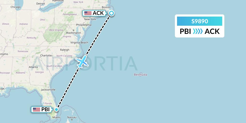 S9890 Flybig Flight Map: West Palm Beach to Nantucket
