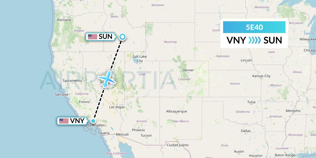5E40 East Coast Flight Services, Inc. Flight Map: Van Nuys to Hailey