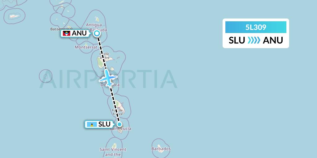 5L309 Fly Salone Airlines Limited Flight Map: Castries to Antigua