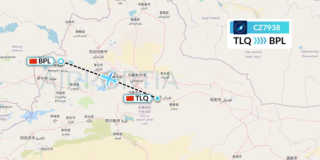 CZ7938 China Southern Airlines Flight Map: Turpan to Bole