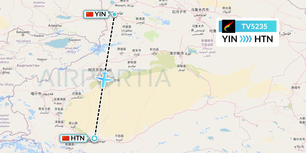 TV5235 Tibet Airlines Flight Map: Yining to Hotan