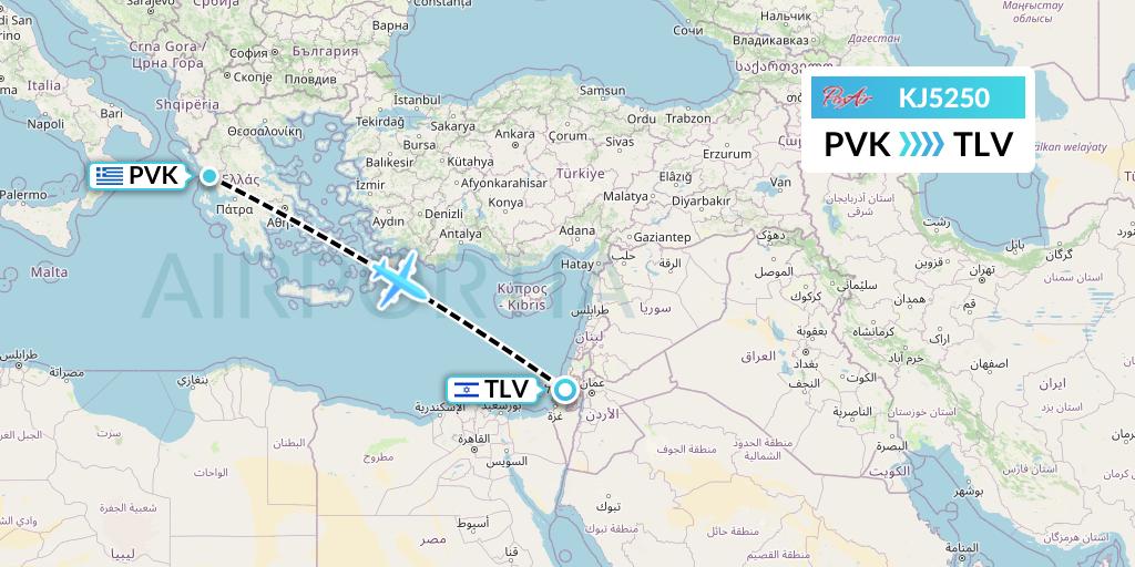 KJ5250 Air Incheon Flight Map: Preveza to Tel Aviv