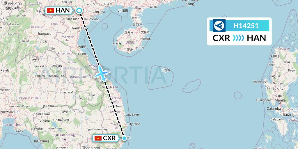 H14251 Hahn Air Systems Flight Map: Nha Trang to Hanoi