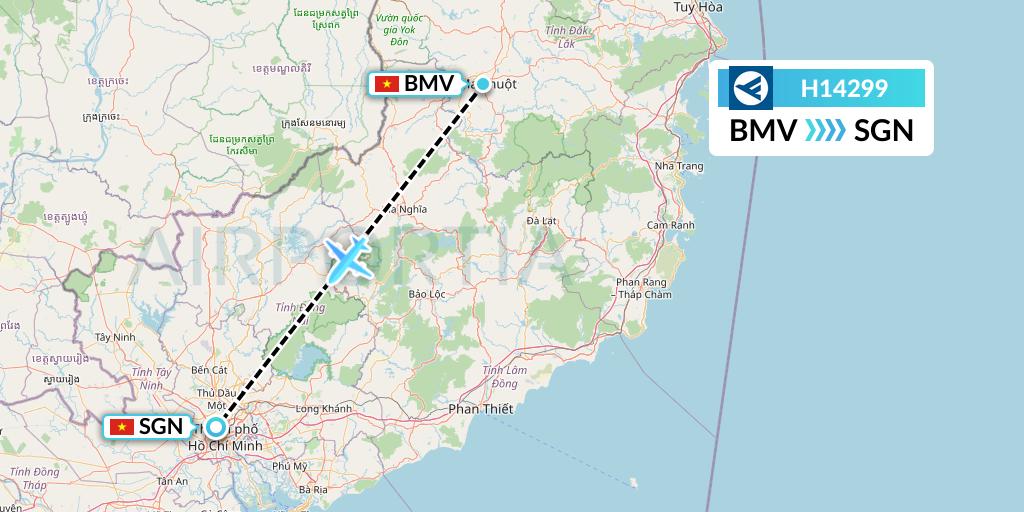 H14299 Hahn Air Systems Flight Map: Buon Ma Thuot to Ho Chi Minh City